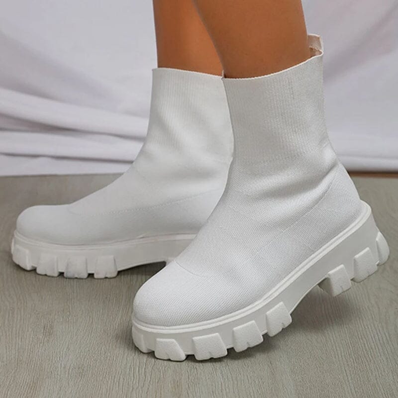 Bota Feminina Coturno Calçados (Bota Feminina 5) Dm Stores Branco 35 